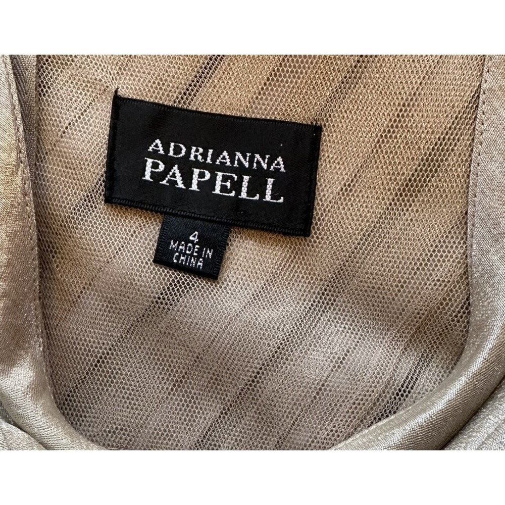 Adrianna Papell Dress Women's Size 4 Tiered Petal Layered Sheath Beige Gold - Picture 6 of 8